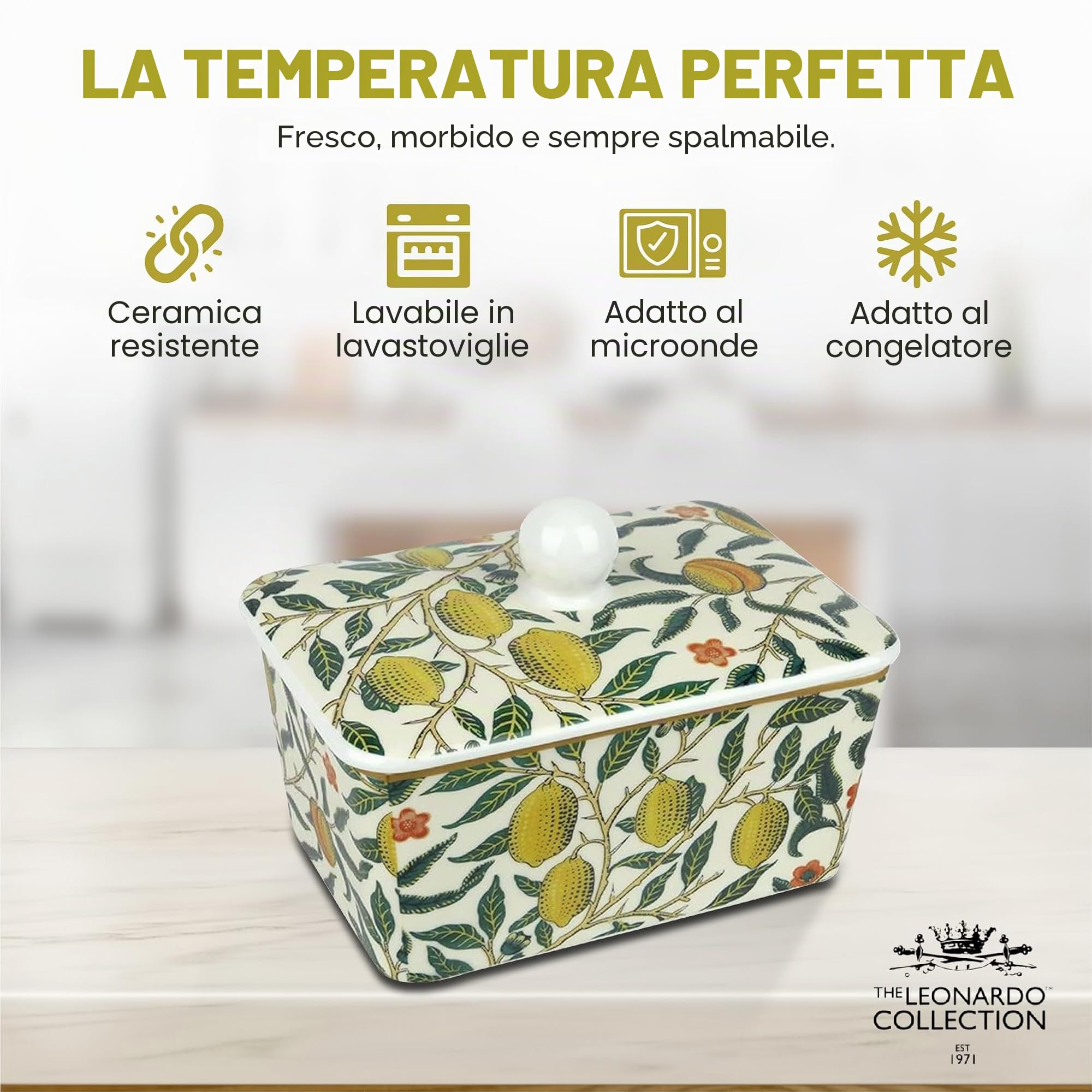 The Leonardo Collection William Morris, burriera alla frutta, elegante burriera in ceramica con design iconico di frutta, perfetto per tavolo da pranzo o cucina, senza tempo e funzionale