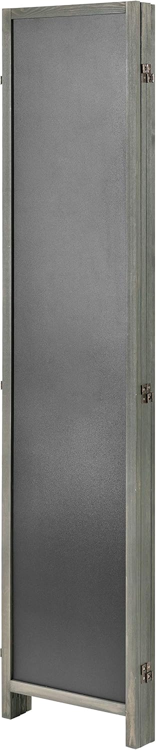 4 Panel Vintage Gray Wood Chalkboard Room Divider, 6FT Folding Writable Privacy Screen 63''W x 70.5''H
