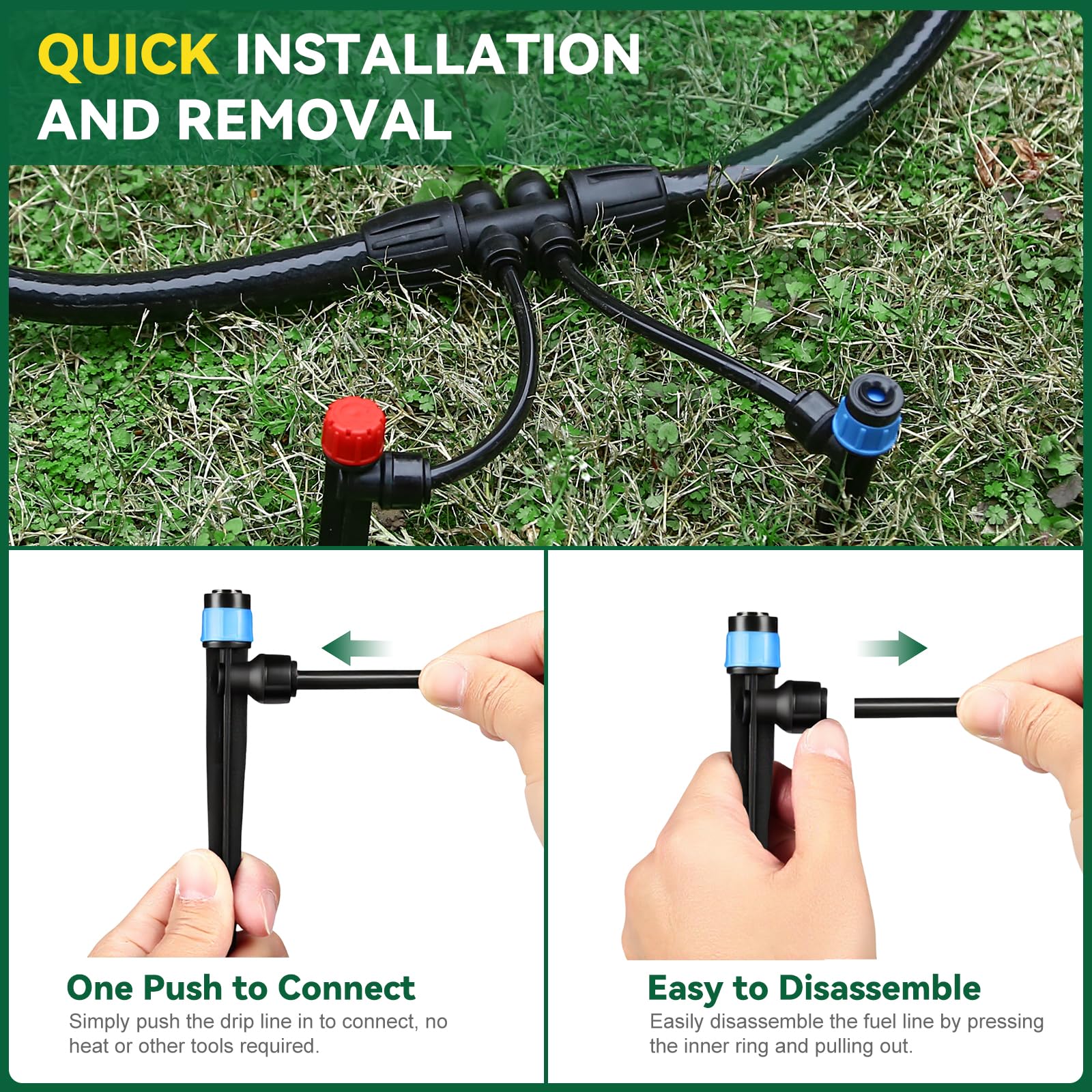 Kit sistema di irrigazione a goccia per giardino (tubo principale da 4,6 m + tubo da 1,9 m da 1/4")