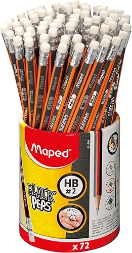 MapMaped Black'Peps 2 lápices de grafito, paquete de 72 unidades, forma triangular ergonómica para una escritura cómoda, rendimiento suave y