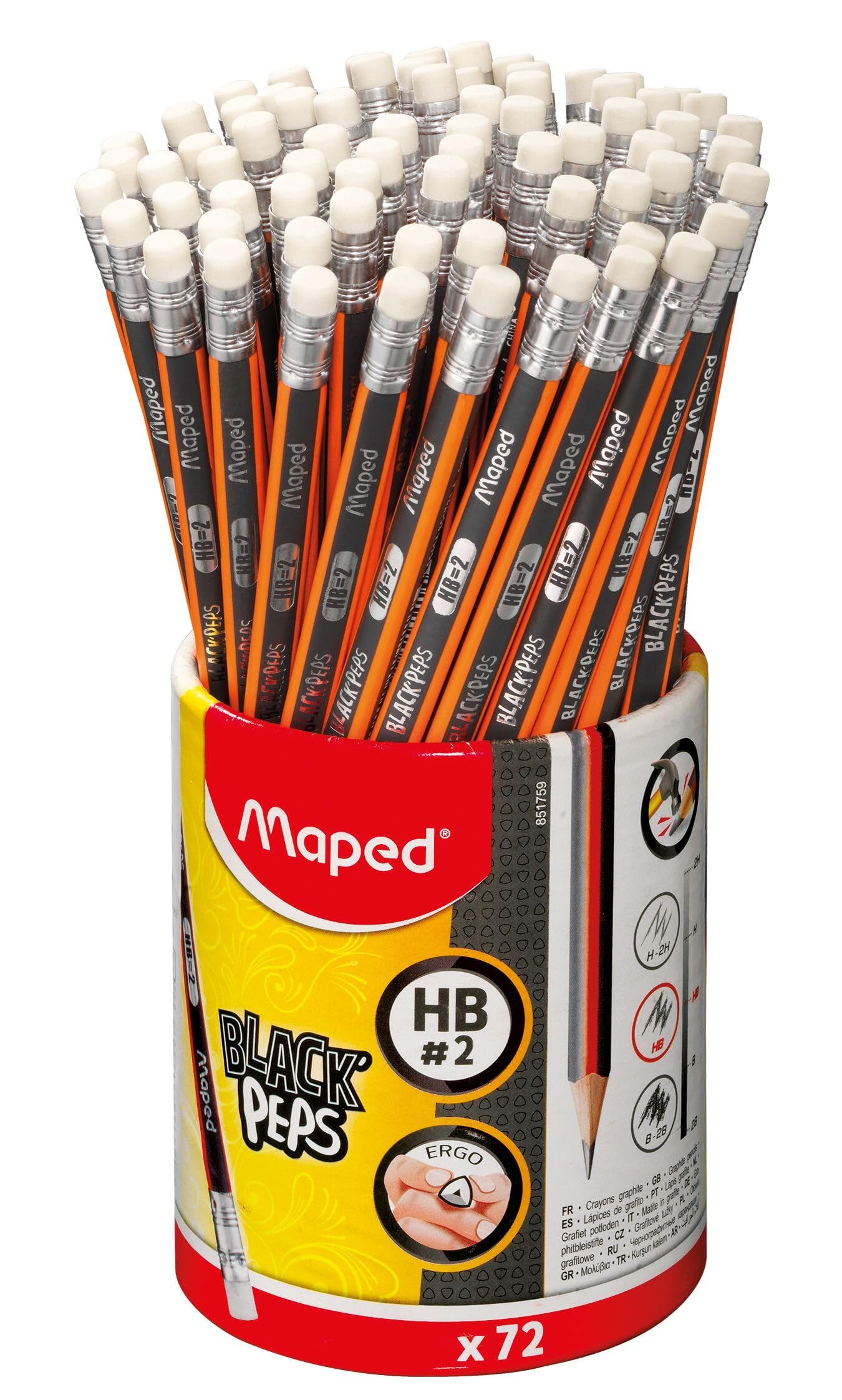MapMaped Black'Peps 2 Graphite Pencil 72-Pack - Ergonomic Triangular Shape for Comfortable Writing - Smooth Performance & Durability - Classroom Essential