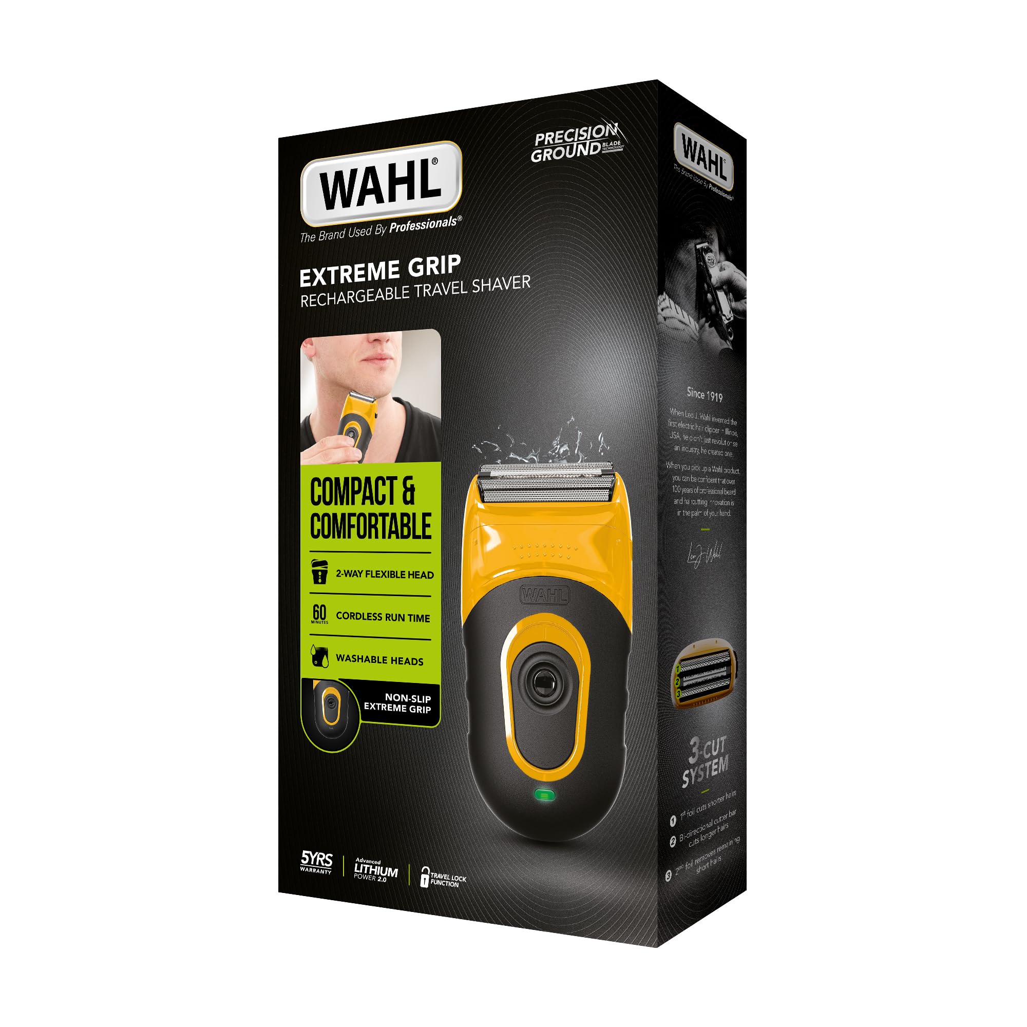 Wahl Extreme Grip Rasoio, lamine flessibili, impugnatura antiscivolo | Facile da pulire, batteria avanzata al litio, compatto, indicatore di carica a LED, blocco da viaggio, ideale per i viaggi