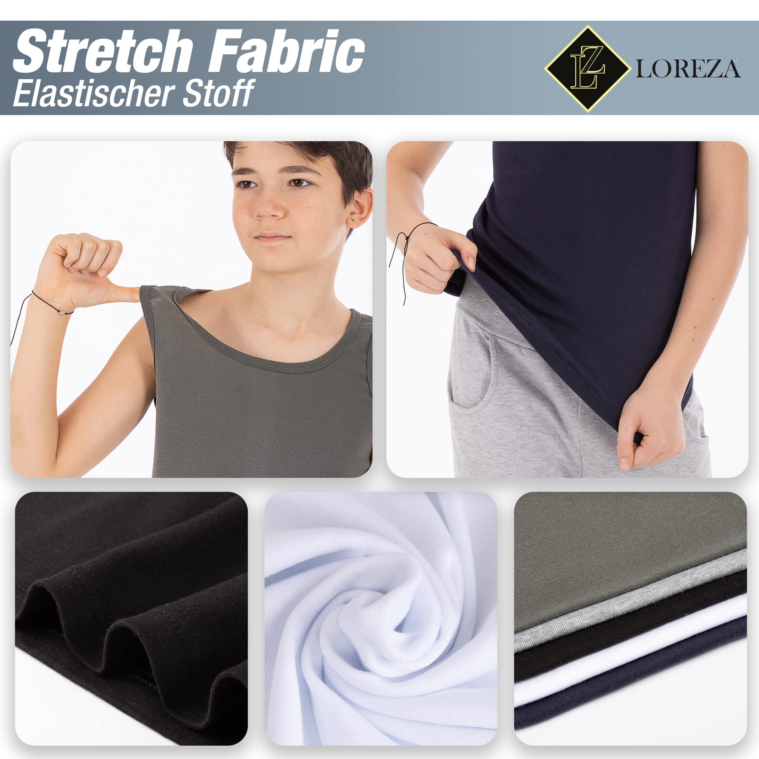 LOREZA 5 Pack Jungen Unterhemden Feinripp 100% Baumwolle ohne Seitennaht Tank Top - Atmungsaktiv und Formstabil
