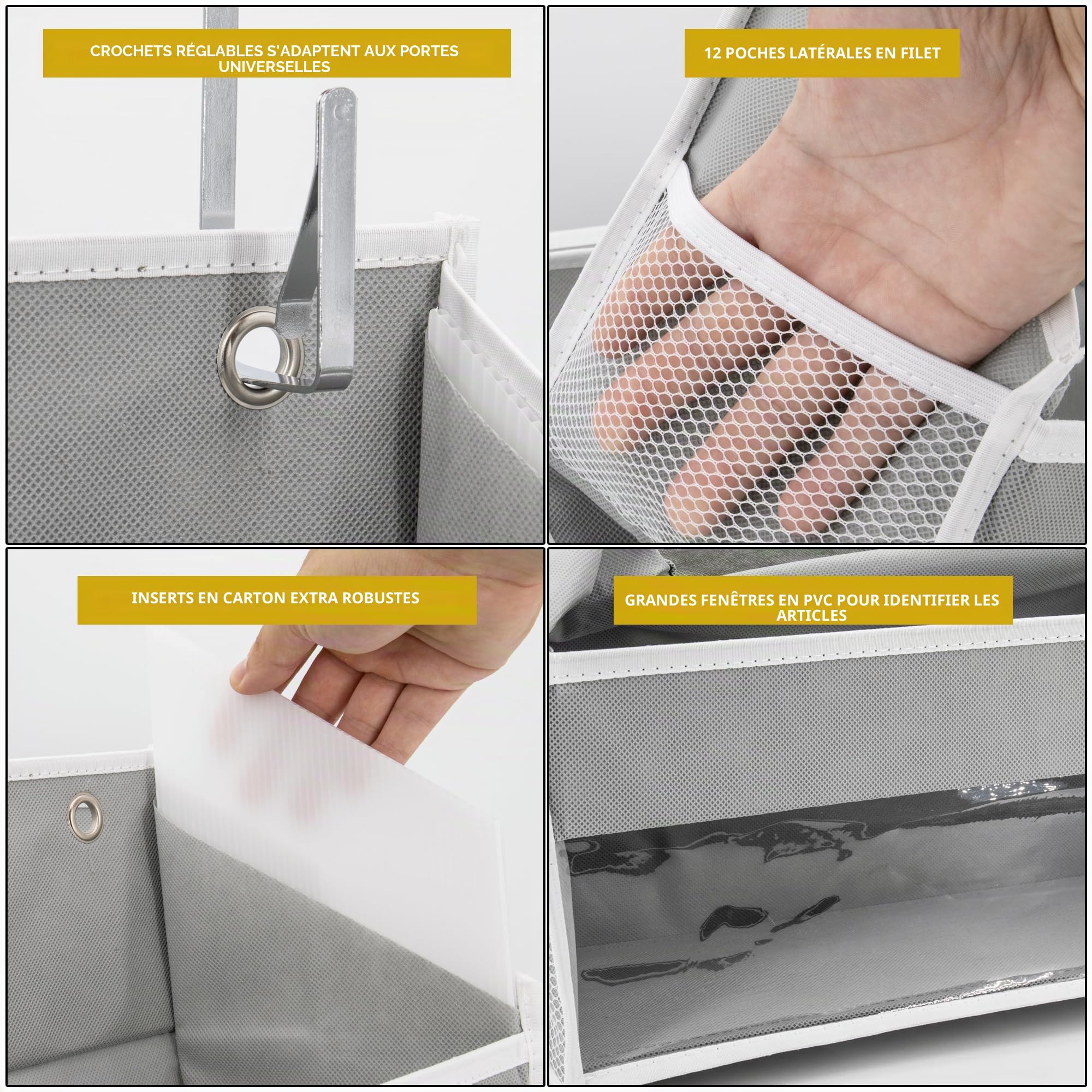 HOMELUX THEORY 1 organiseur de porte robuste à suspendre au-dessus de la porte, 140 x 35,6 x 17 cm, 6 grandes poches avant et 12 poches latérales, organiseur de porte de placard pour chambre à