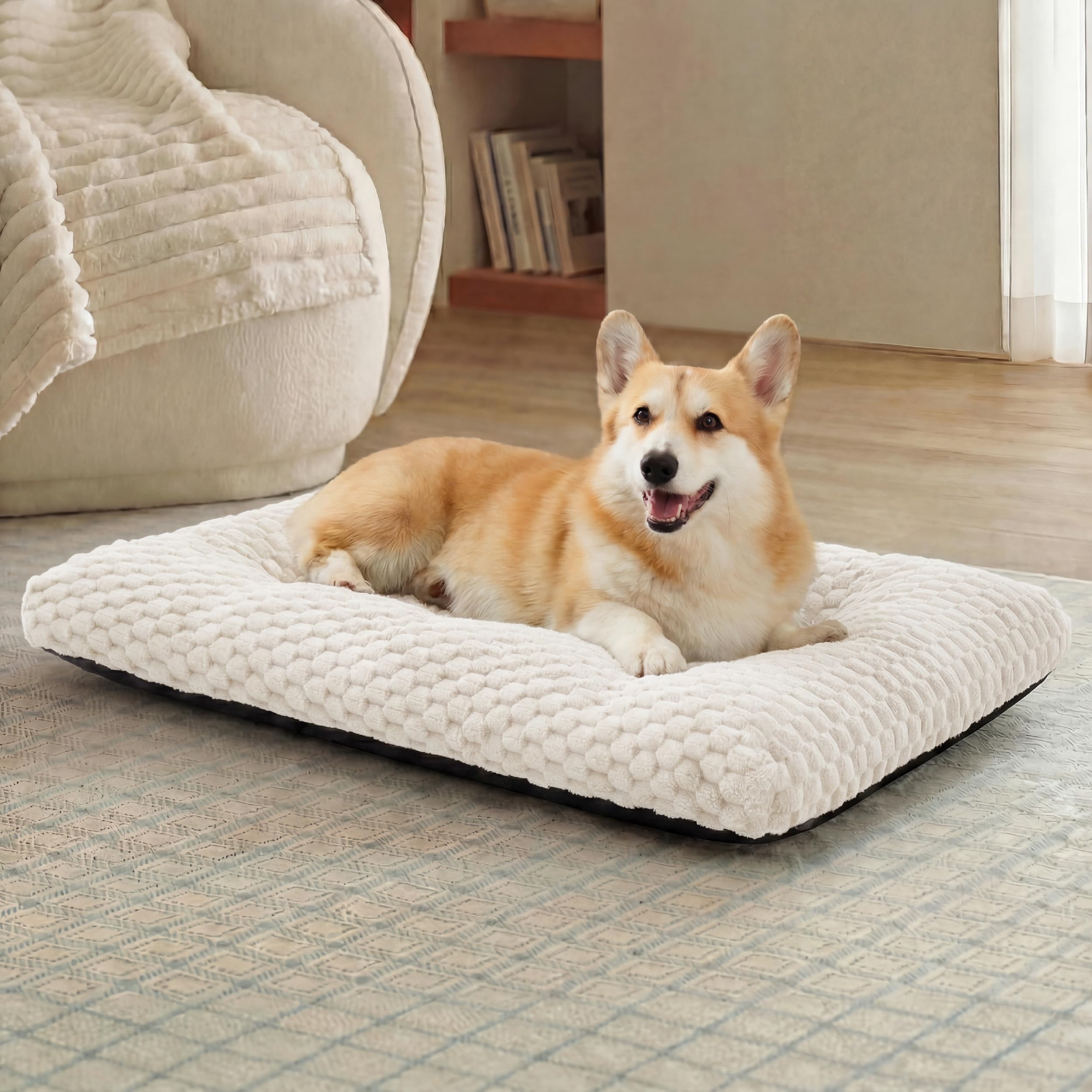 Bedsure Washable Dog Bed for Crate Large Sized Dog, Soft Bubble Fleece, 35" - image 1