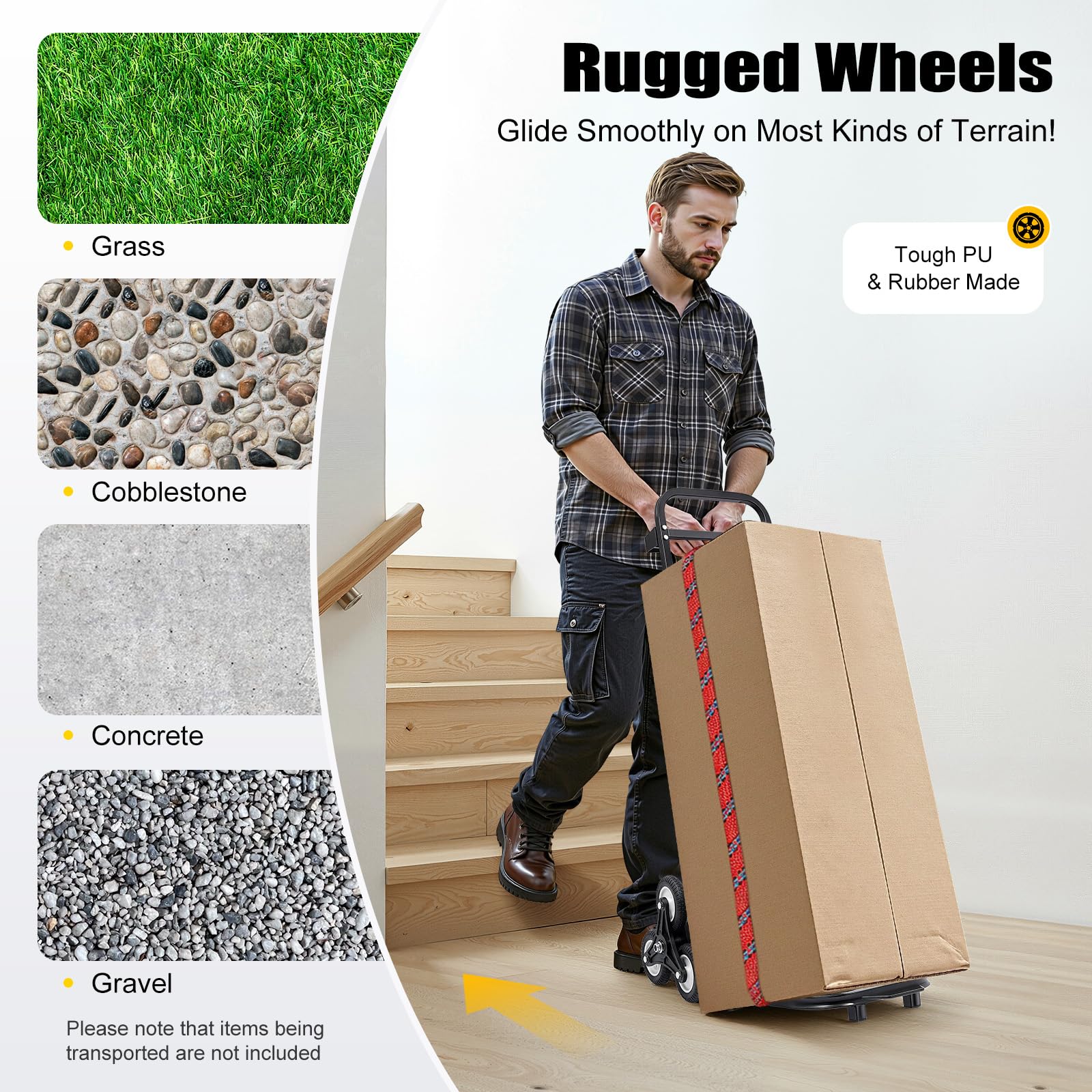 Carrello pieghevole con 2 ruote anteriori e 6 posteriori, carrello in acciaio, max. 210 kg, aiuto per il trasporto per scale