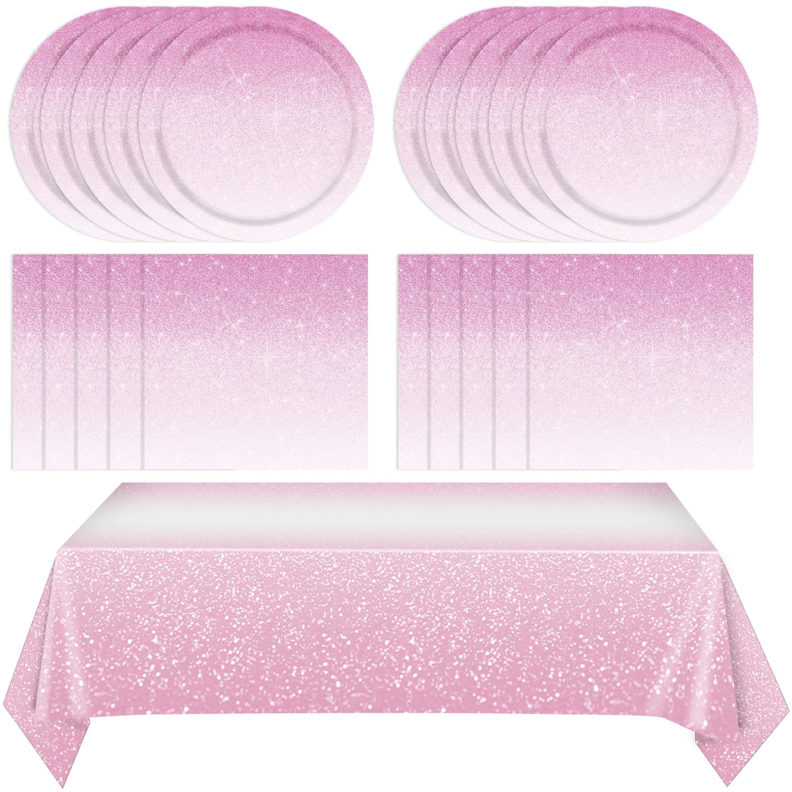41Pcs Ombre Pink Party Decorations Gradient Pastel Pink Tableware Set Include Paper Plates Napkins Tablecloth丨Baby Shower Girls Woman Wedding Birthday
