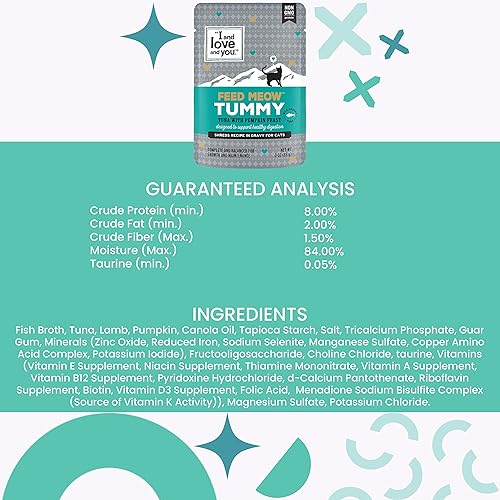 Miniatura 9 de "I and love and you" Feed Meow Wet Cat Food Toppers, Variety Pack (Tummy, Boost, and Shine), Grain Free, No Fillers, 3oz Pouches, Pack of 12 Pouches