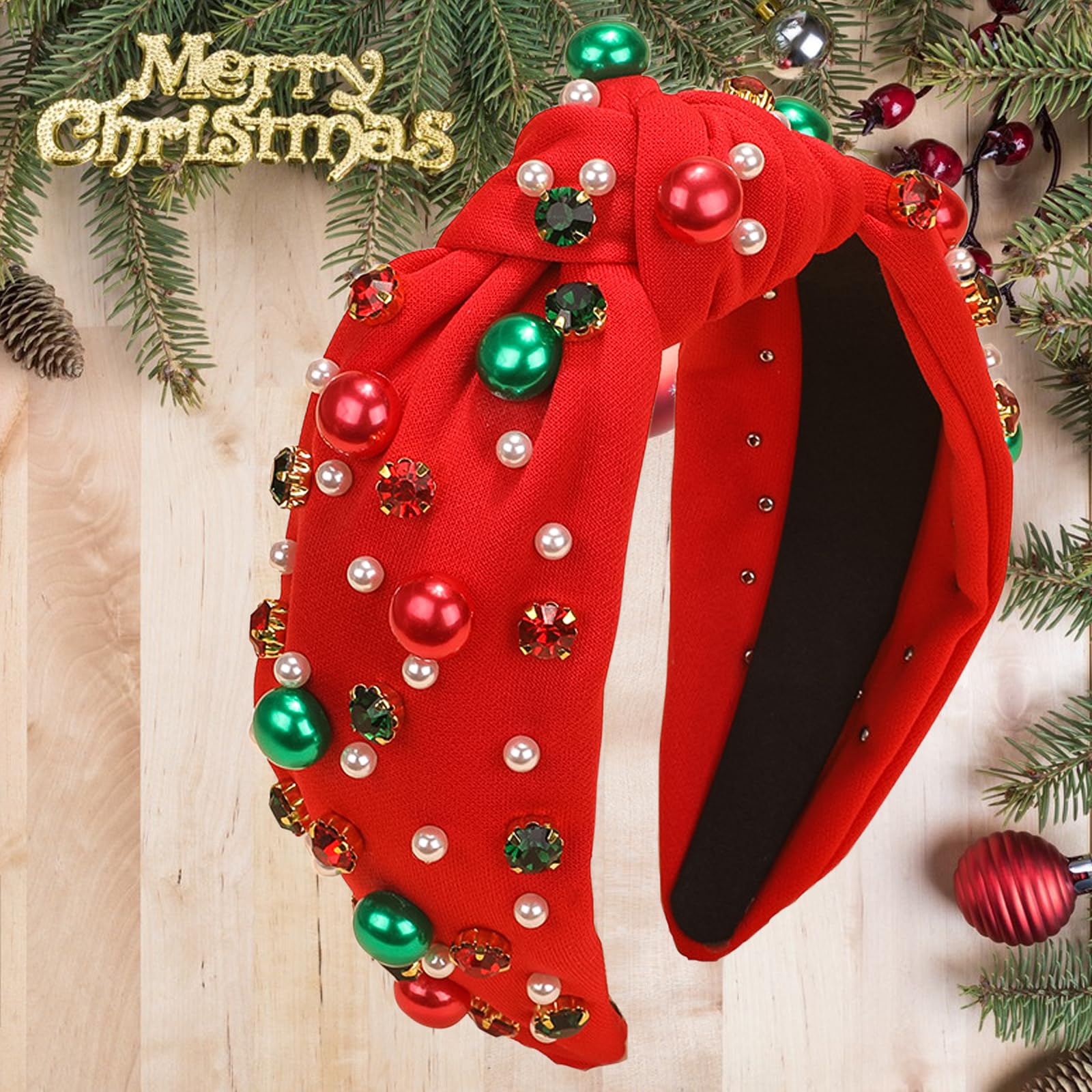 Amazon.com : Christmas Headband for Women Pearl Knotted  display picture 2