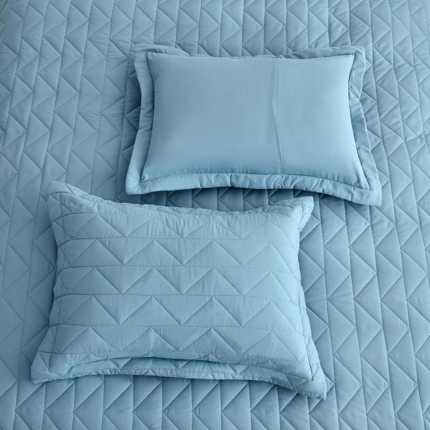 Oversized King Bedspread 128x120 Extra Wide, Modern & Contemporary Look, Lightweight Bedding Cover, Reversible, 5 Piece Set, Ashley Blue - Image 7