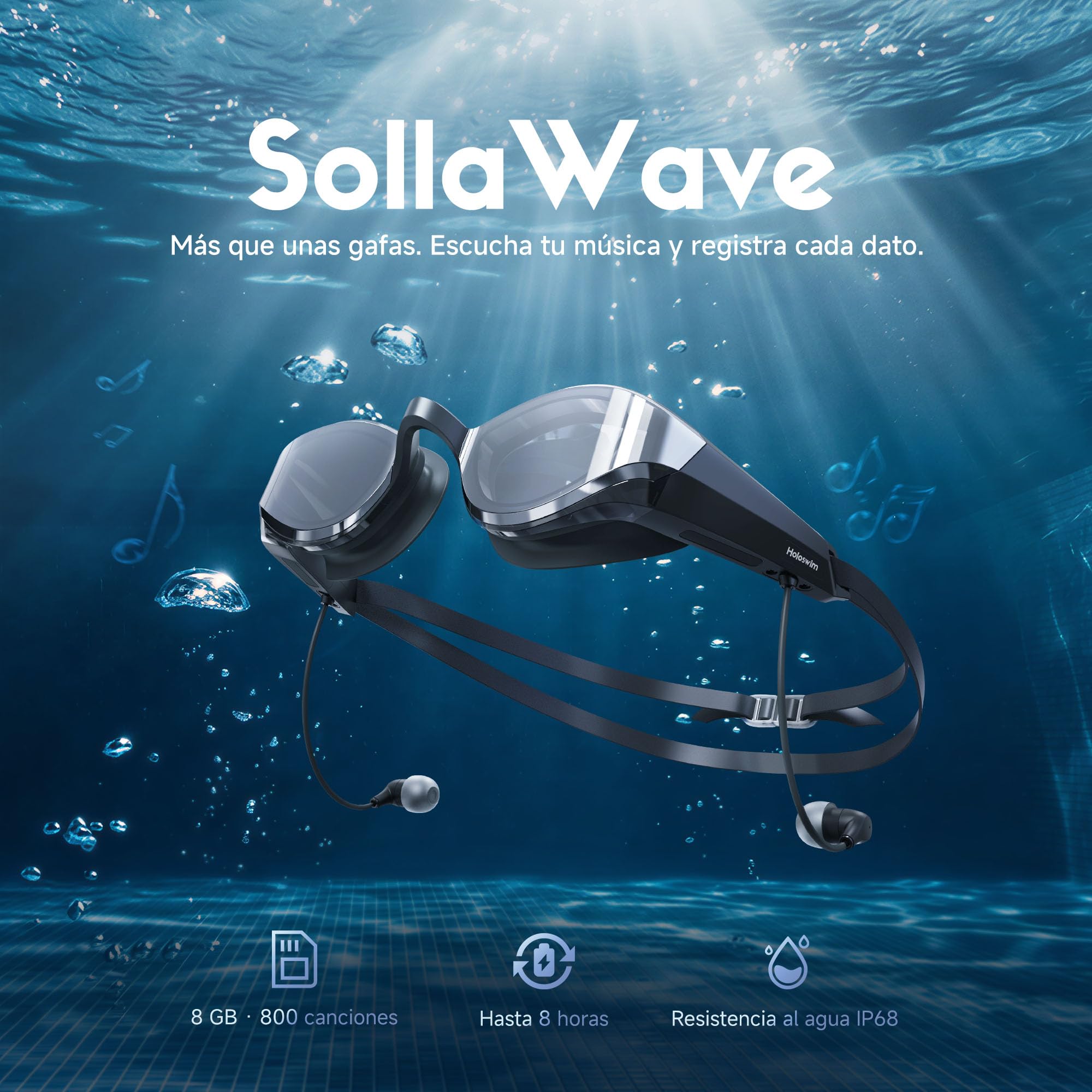 Holoswim Écouteurs de natation sous-marins Bluetooth étanches pour la natation