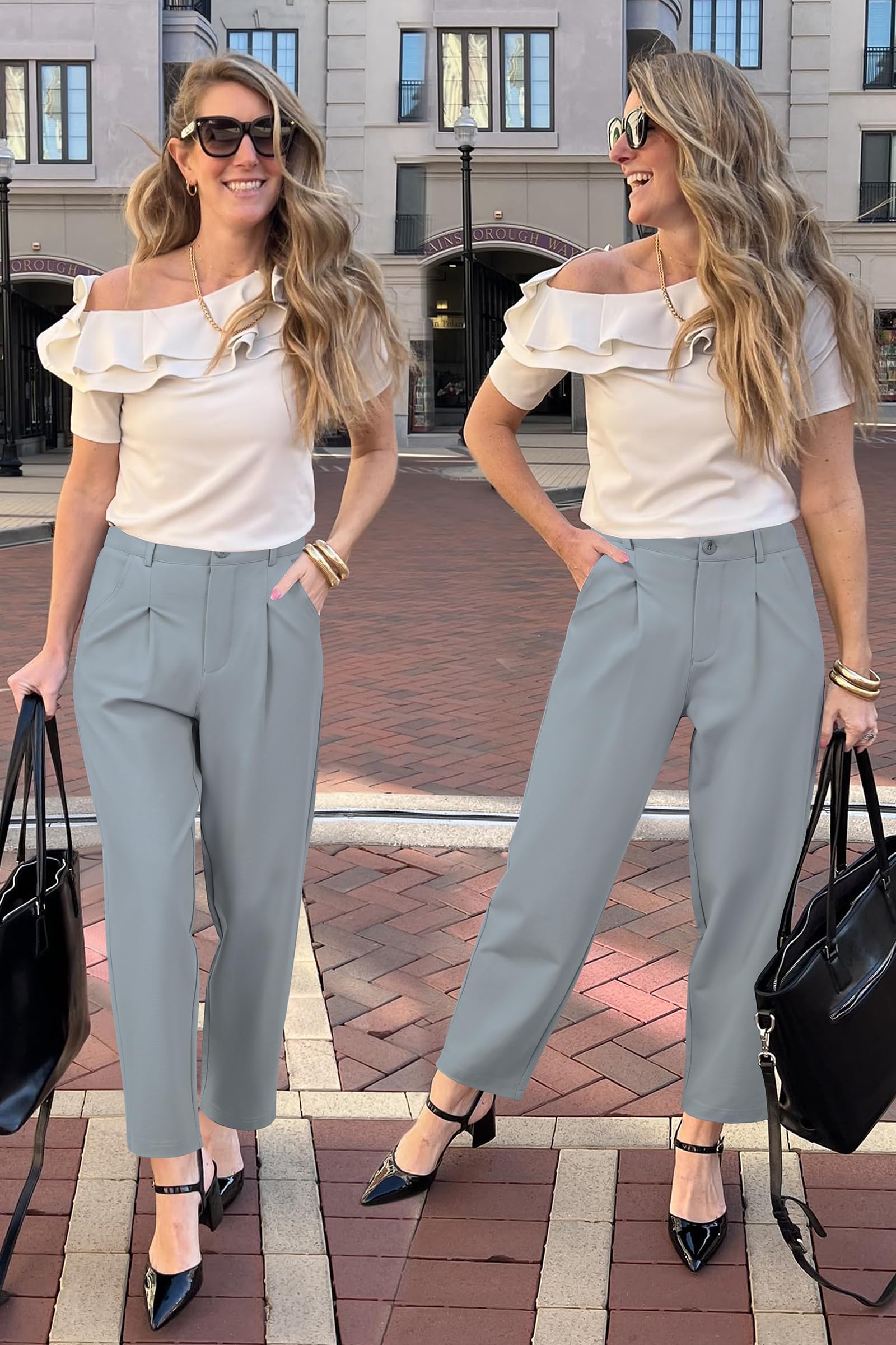 Arach&Cloz Pantaloni da lavoro alla caviglia elasticizzati senza pieghe da donna autunno 2025