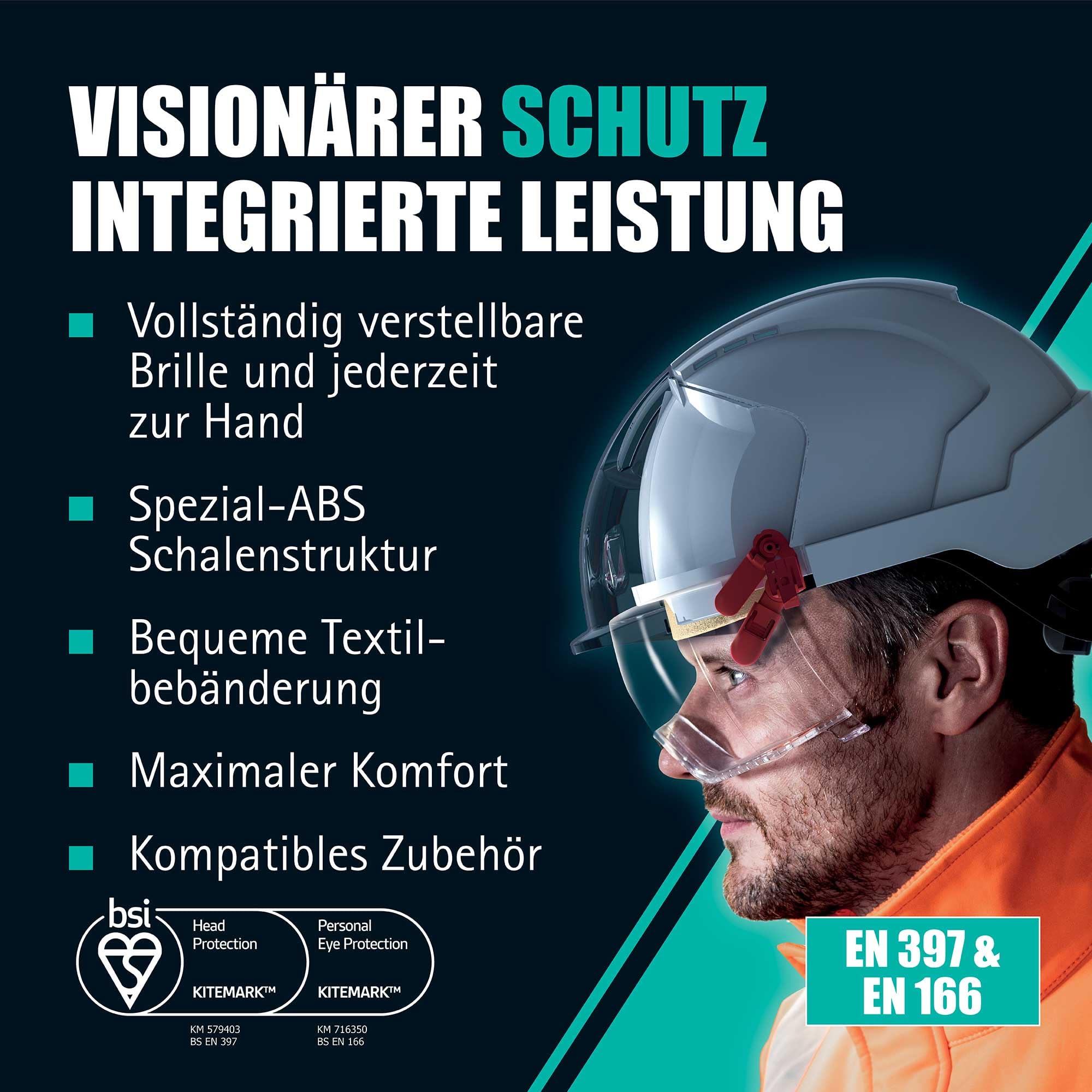 EVO® VISTAlens™ Safety Helmet with Integrated Safety Eyewear - White/Smoke (JSP AMB170-005-F00) One Size