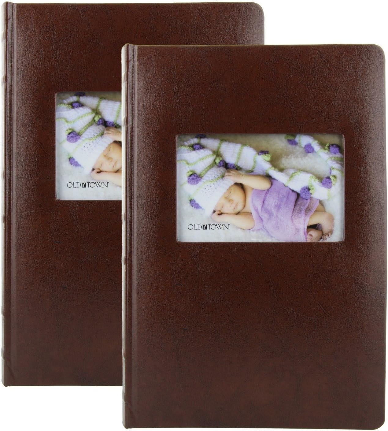 Leather Photo Album with Stitching - Stores 300 Pictures, Brown (2 Pack)