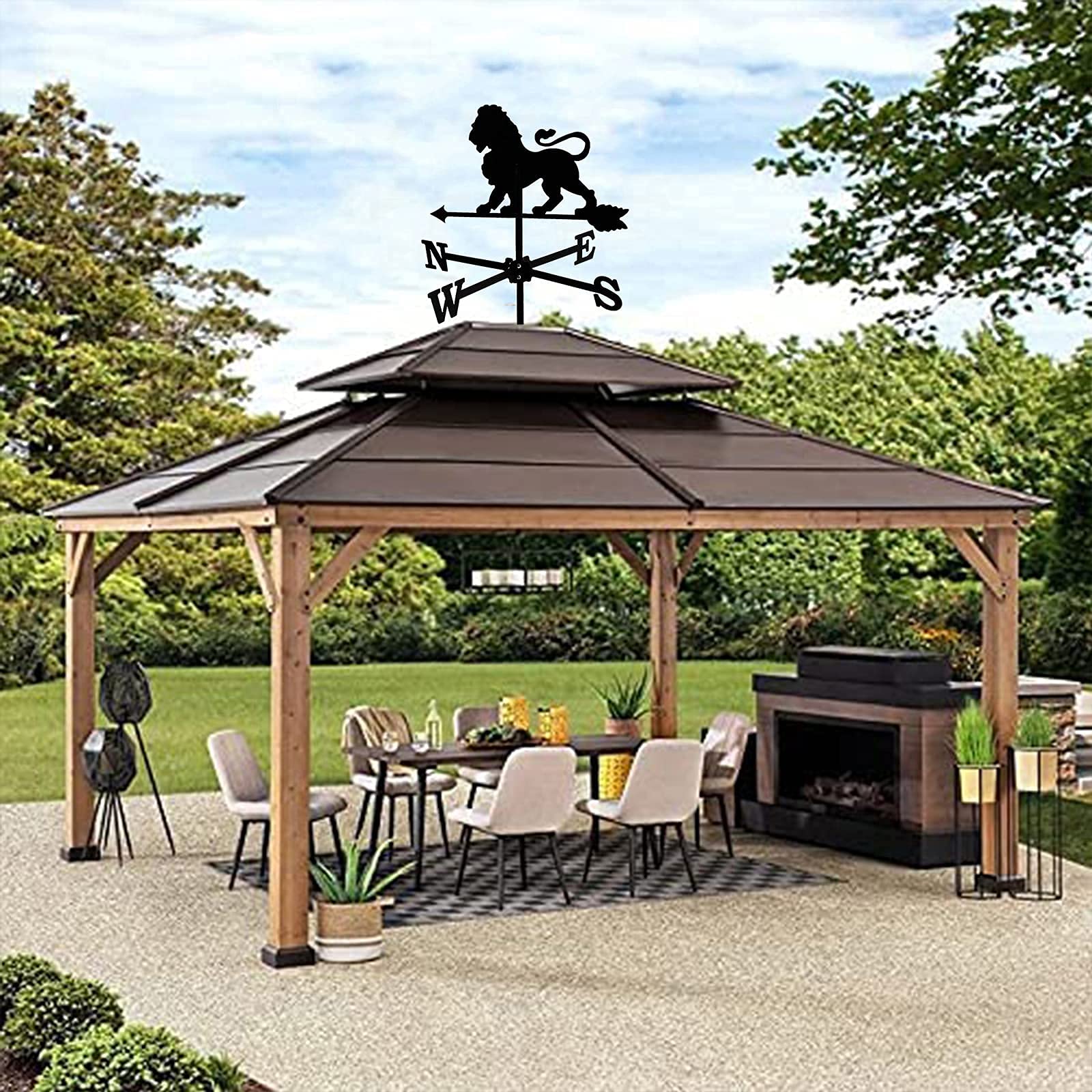 Windwijzer tuin met op het dak gemonteerde weerhaan, metalen