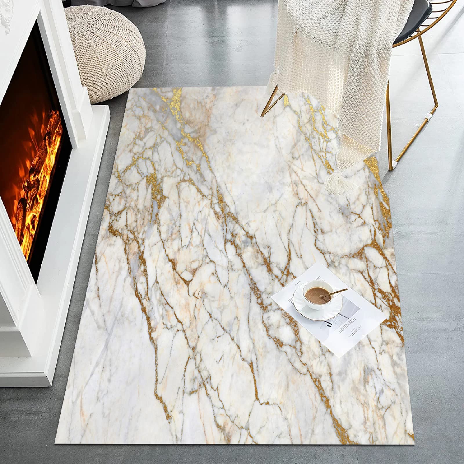 Tapis salon moderne marbre blanc 200x200 cm à poil court