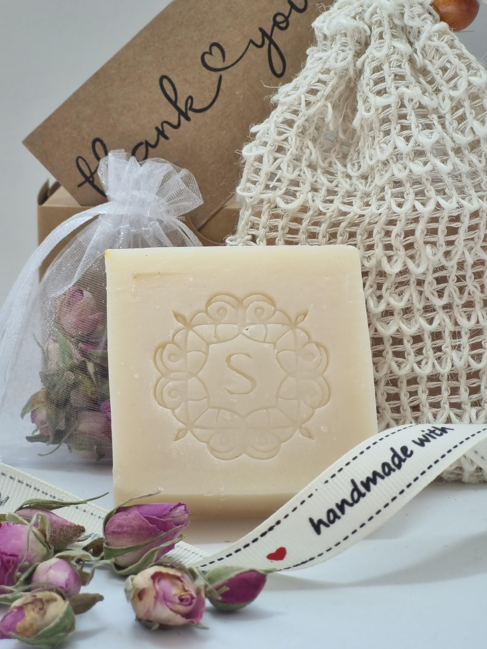 Organic Natural Rose Soap Bar 75g - With Free Saver Bag and Free Rose flower Bag in a Gift Box