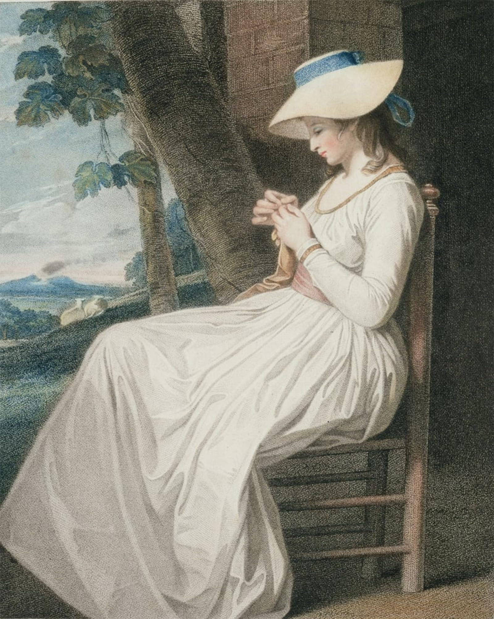 ARTXLXXBN Famous Print Painting Colorful Art Print the Seamstress Engraved by George Romney Canvas Art Decorations for Home Decor 60x90cm