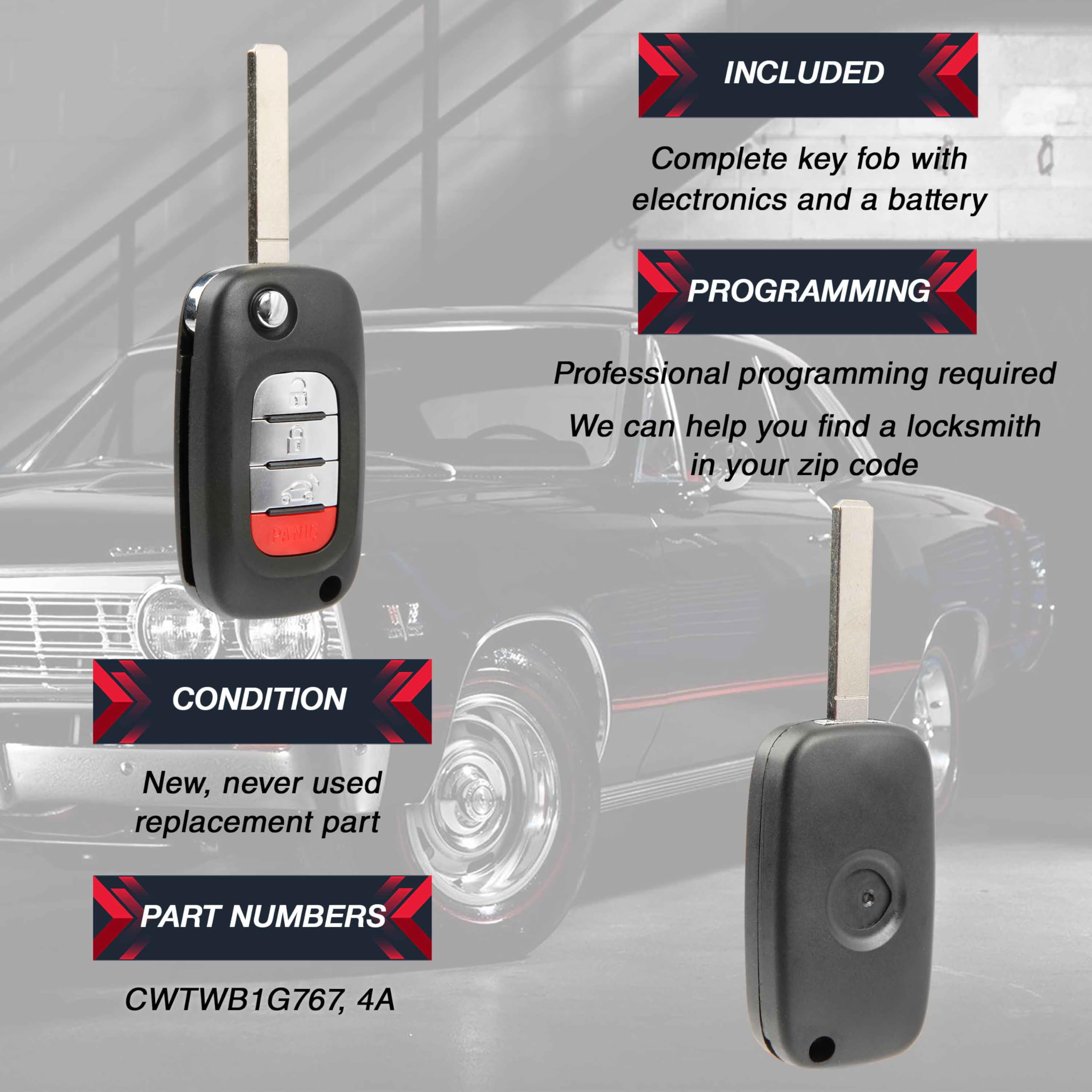 2 telecomandi di ricambio a 4 pulsanti per Smart Fortwo ForFour 2015-2017 (CWTWB1G767, 4A)