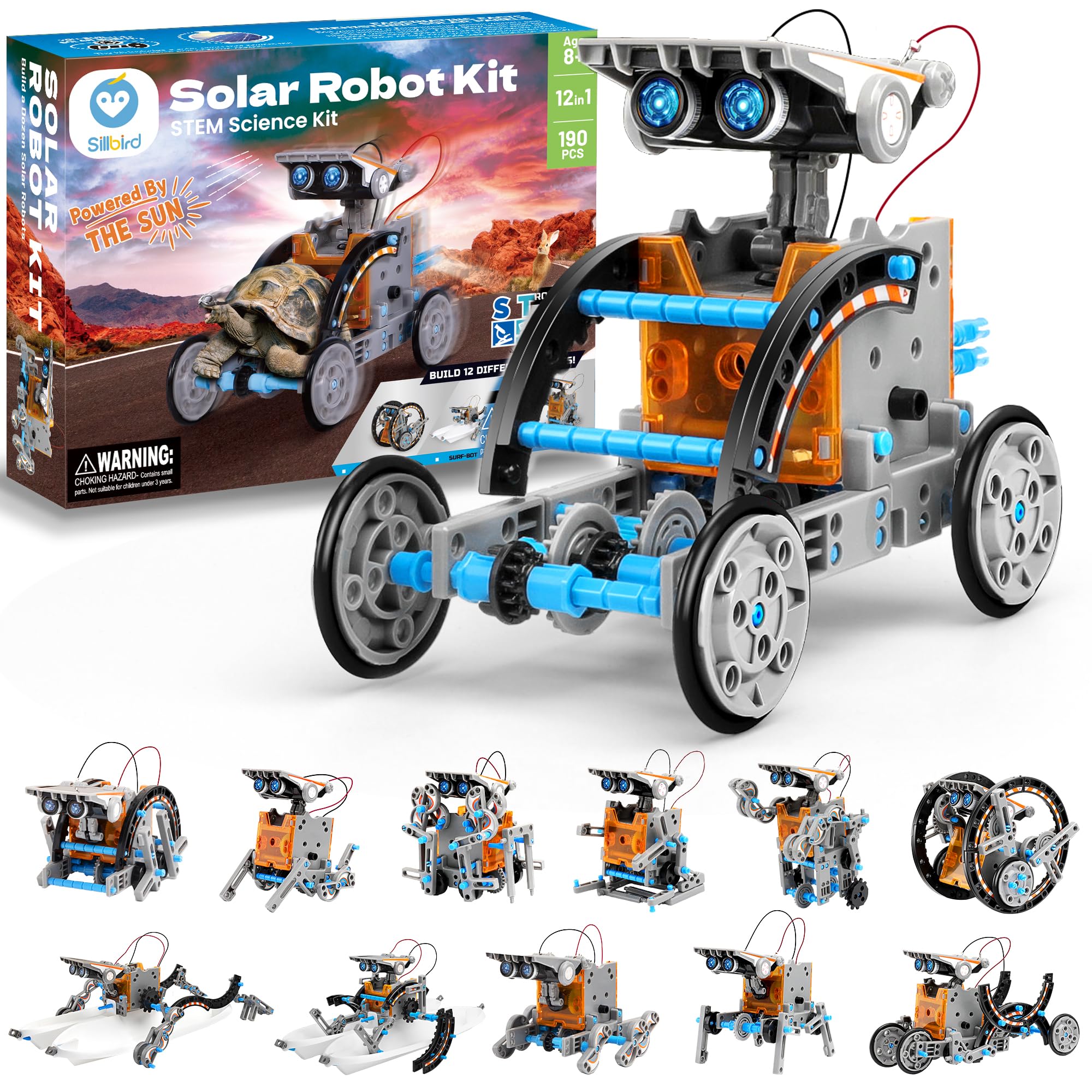 Sillbird 12-in-1 Solar Robot Building Kit Christmas STEM Gift for Boys Aged 8-13, DIY Science Educational Robotic Toys for Kids Teens Birthday, Powered by The Sun with 190 Pieces