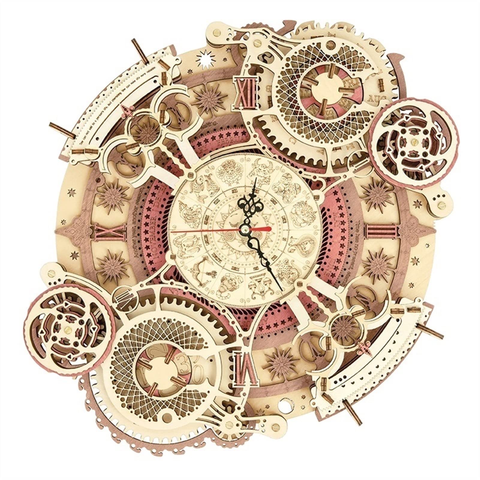 Zegary ścienne DIY montaż zabawka prezenty dzieci dorośli LC3D drewniany model zestaw klocków zodiaku zegar ścienny dekoracyjny zegar ścienny (kolor: kalendarz z silnikiem czasowym)
