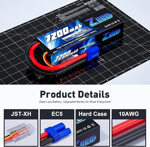 Miniatura 3 de Zeee 2S Lipo Battery 7200mAh 7.4V 120C Estuche rígido Batería RC con conector EC5 para vehículos RC Car Truck RC Vehículos RC Truggy Buggy Tank