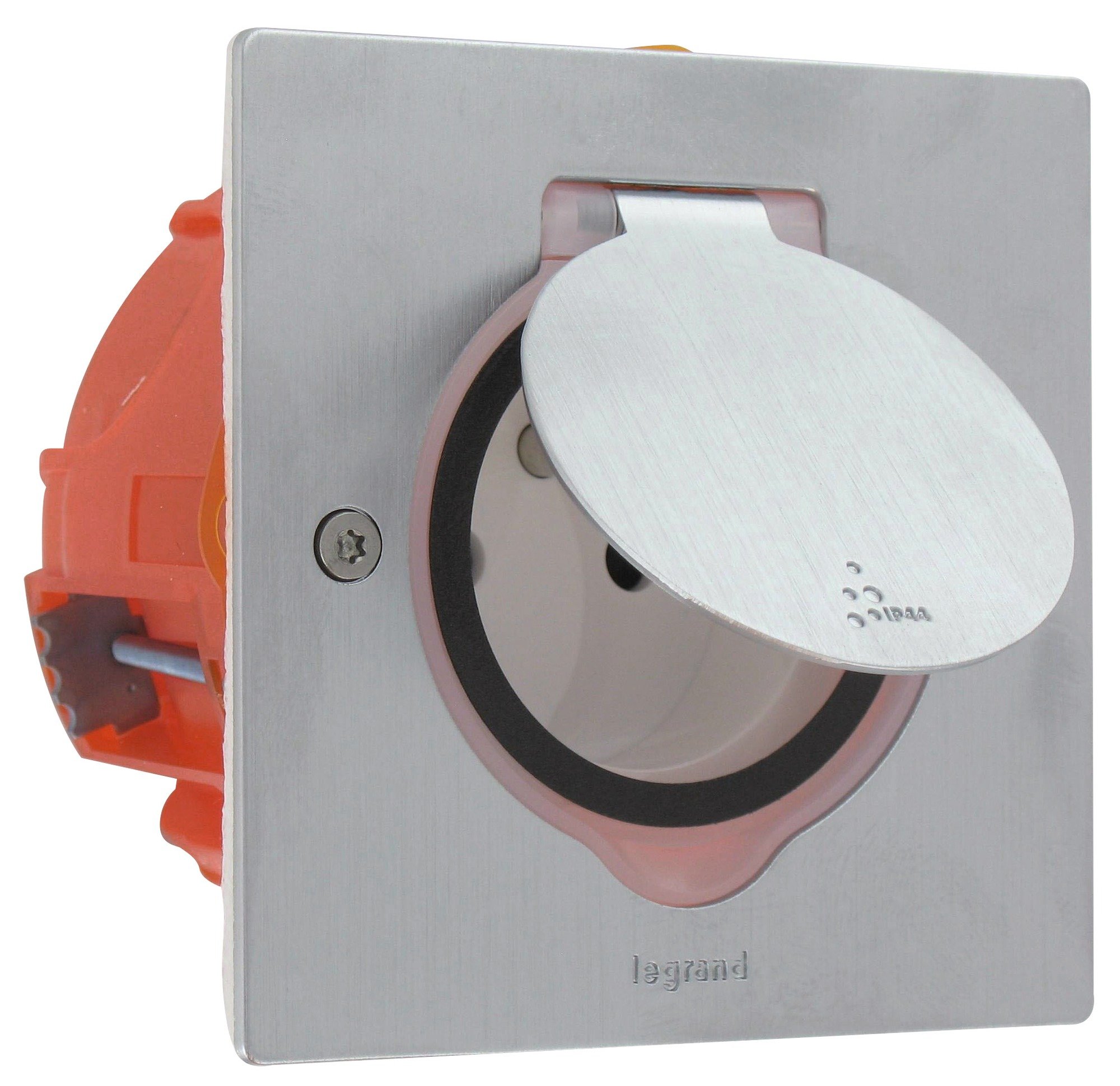 Legrand – Kit de enchufes de suelo de acero inoxidable. 2 enchufes + toma de tierra, gris, LEG92110 3680W, 230V