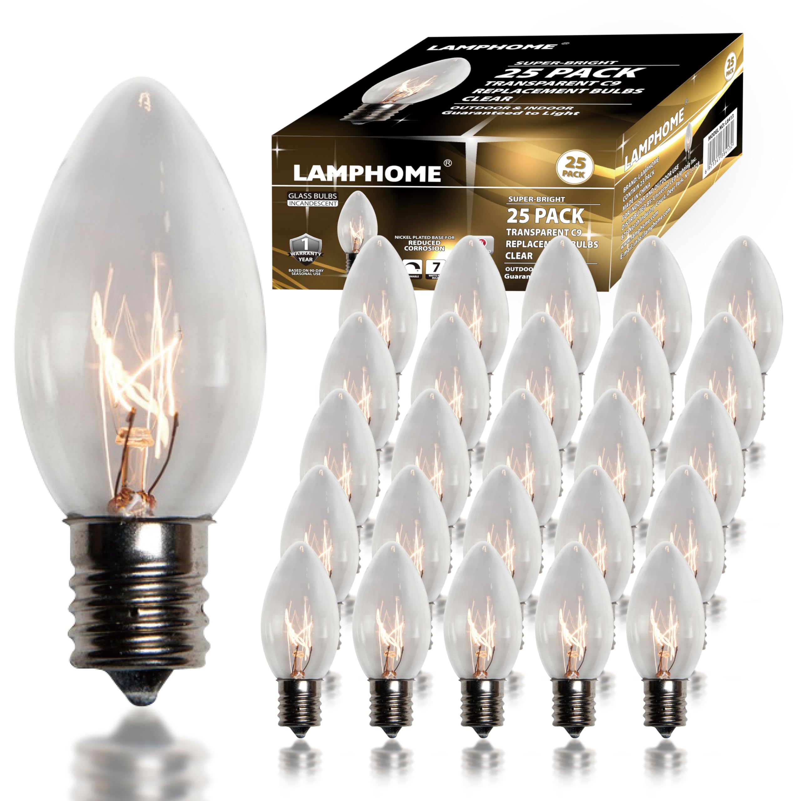 25 Pack C9 LED Outdoor Christmas Replacement Bulbs, Black Light, C9/E17...
