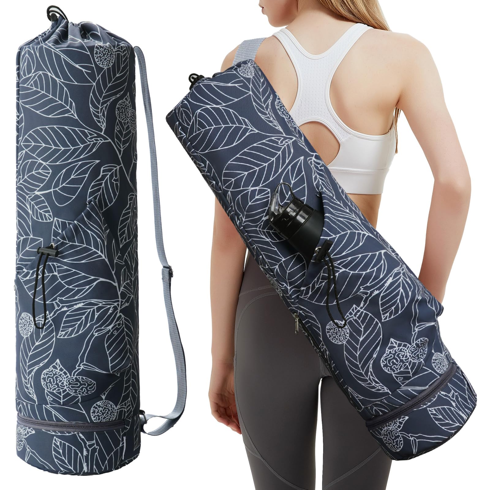 sportsnew Yoga Mat Bag with Water Bottle Pocket and Bottom Wet Pocket, Exercise Yoga Mat Carrier Multi-Functional Storage Bag, Patent pending