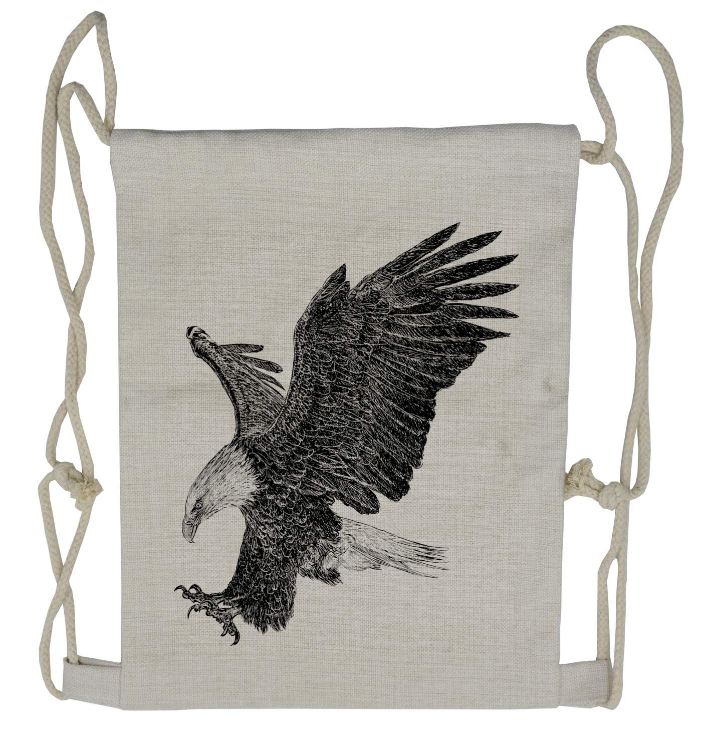 Ambesonne Animal Drawstring Backpack, Bald Eagle Swoop Sketchy, Sackpack Bag