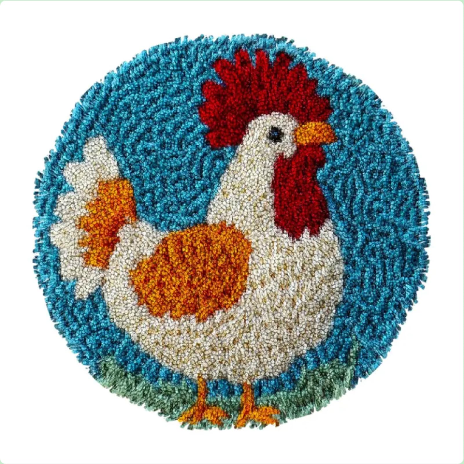 XDEGHUANGSS Rooster Latch Hook Rug Kit: DIY Yarn Crochet Craft
