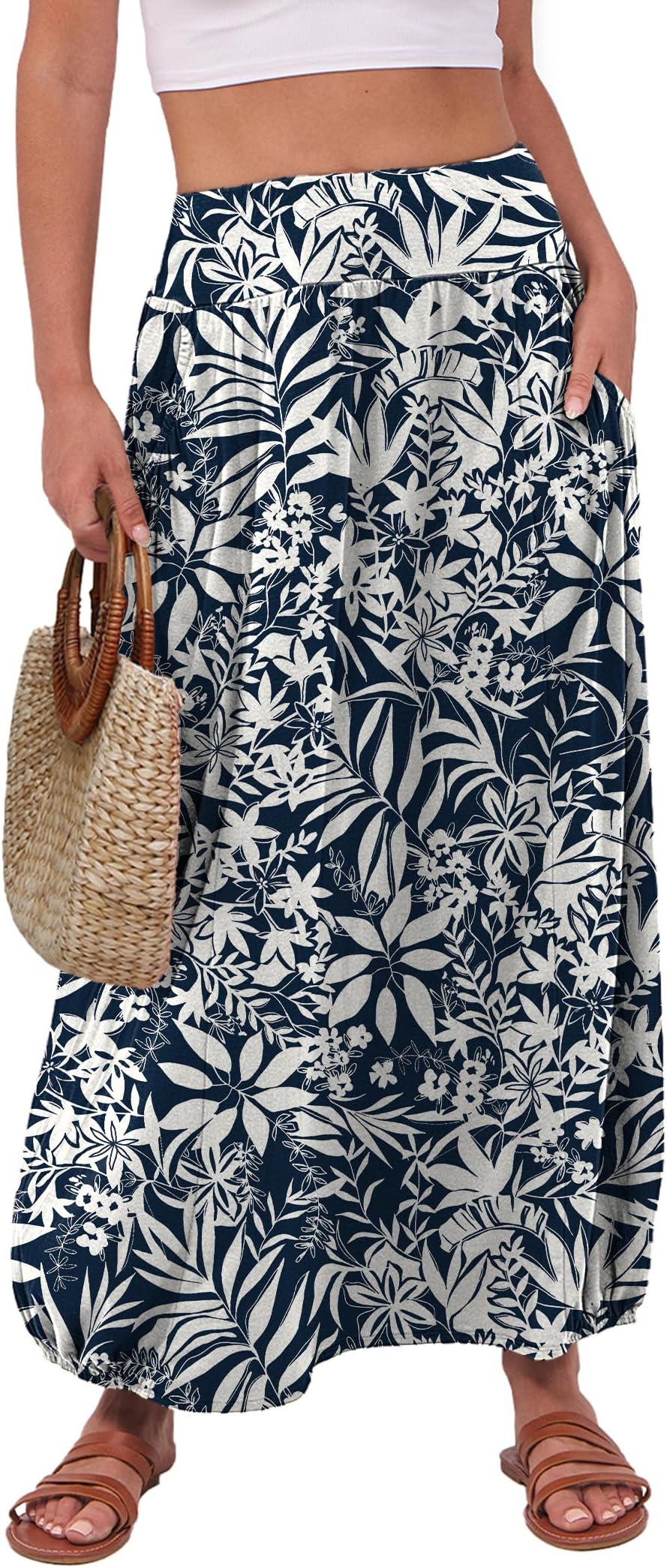 ANRABESS Women's Summer Long Maxi Skirts 2025 Trendy Ankle Length High Waisted Boho Flowy Beach Skirt with Pockets Fashion