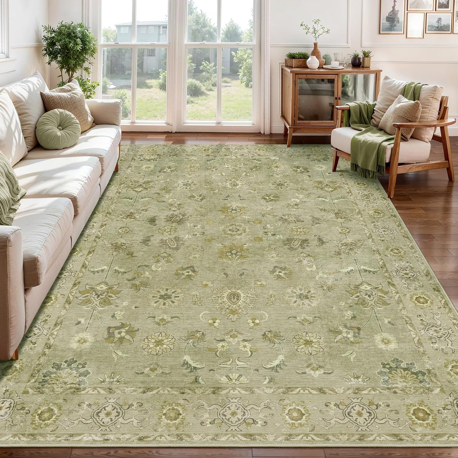 Tapis de décoration pour salle à manger moquette chambre vintage vert beige 200x300