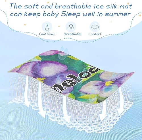 Miniatura 7 de Custom Watercolor Flowers Crib Mattress Protector Pad for Boys Girls Baby Ice Silk Mat Bed Crib Mattress Pad Cover Cooling Mattress Topper Play Mat