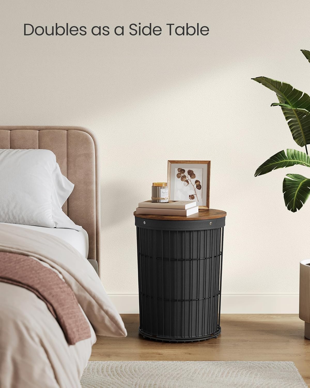 SONGMICS Laundry Hamper with Lid, Round Laundry Basket, 25 Gallons (95 L), Versatile, Removable Fabric Liner, Large Capacity, for Laundry Room, Bedroom, Living Room, Ink Black ULCB160B01V1