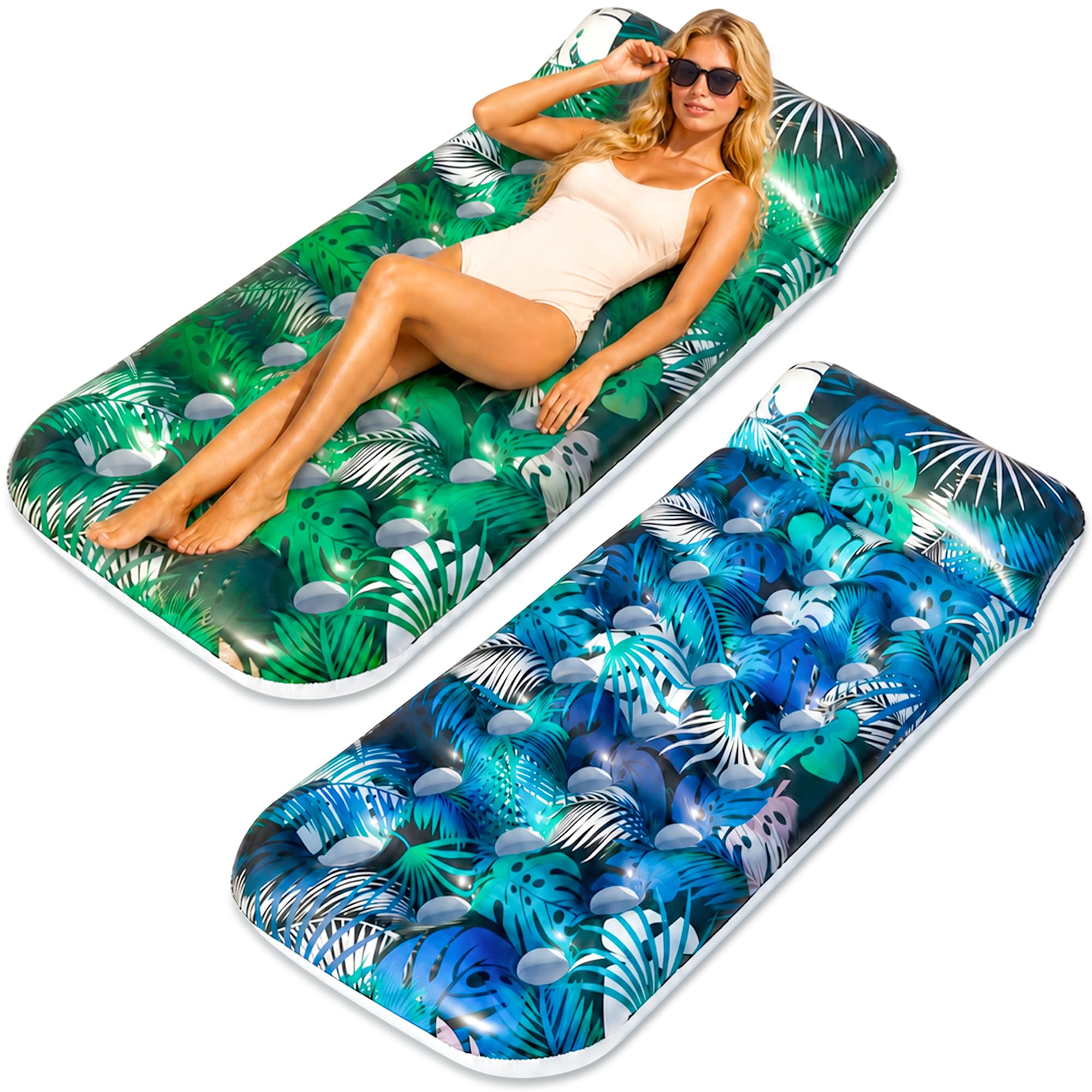 FindUWill Inflatable Pool Floats Adult, Large Pool Float Raft with Headrest for Adults, Tanning Pool Lounger Cooling Pool Floaties for Vacation