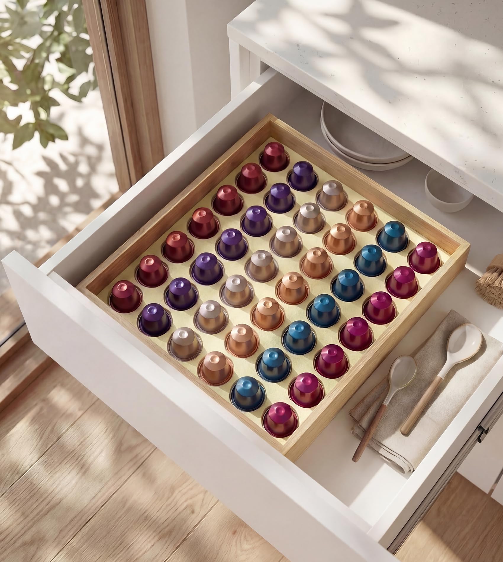 WELL WENG Para cápsulas originales Nespresso – Almacenamiento de cápsulas de café de bambú para cajones (mediano)