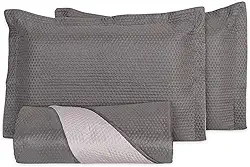 Kit Colcha Queen Cobre Leito 3 Peças Dupla Face Porta Travesseiro Aba Americana, Leve, Respirável, Macio (Caqui, Queen)