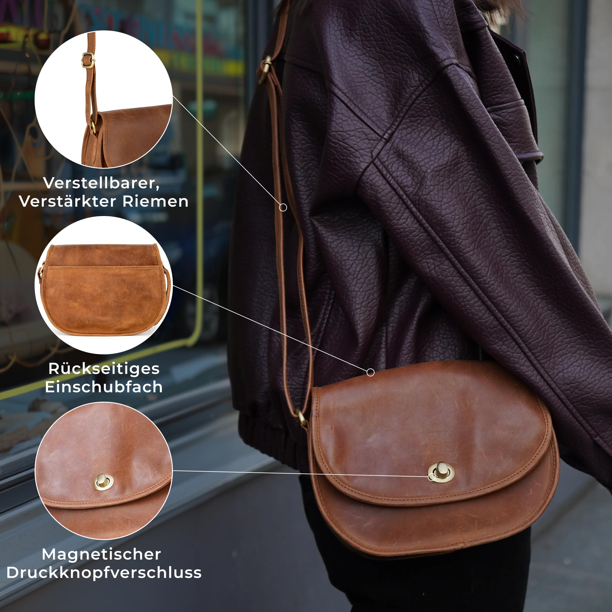 Berliner Bags Umhängetasche Pavia Vintage aus Leder für Damen - Braun