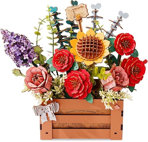 Rompecabezas de flores de madera 3D para adultos, caja de flores de madera, kit de modelo de manualidades de bricolaje, juego de construcción,
