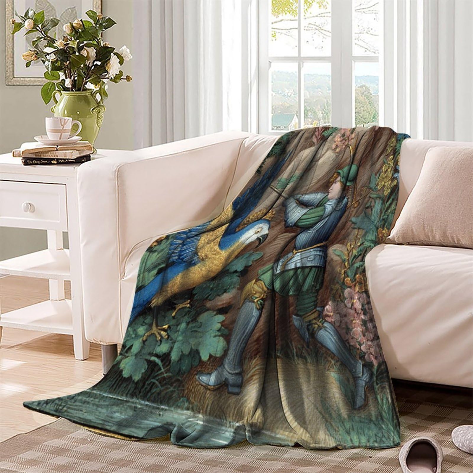 Un XIV Manta Estampada 3D Bandito del secolo che indossa un'armatura combatte un pappagallo Colcha De Diseño Ropa De Cama De Microfibra Suave Y Cálida Sofá Ropa De Cama 80x90inch(200x230cm)