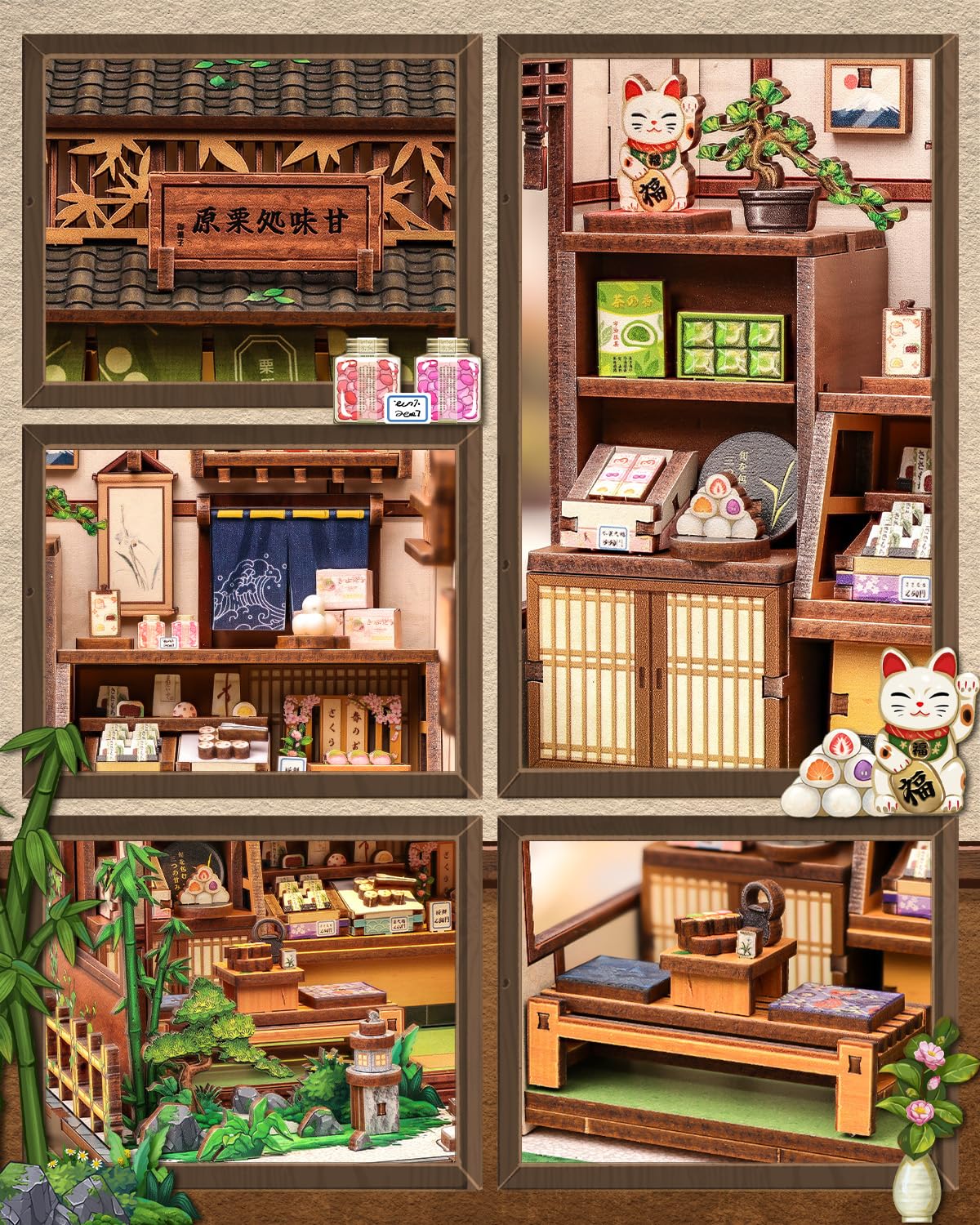 Endless Limit Book Nook Kit, DIY Miniature Japanese Wagashi Shop, 3D Wooden Puzzle Dollhouse with LED Lights - Image 4