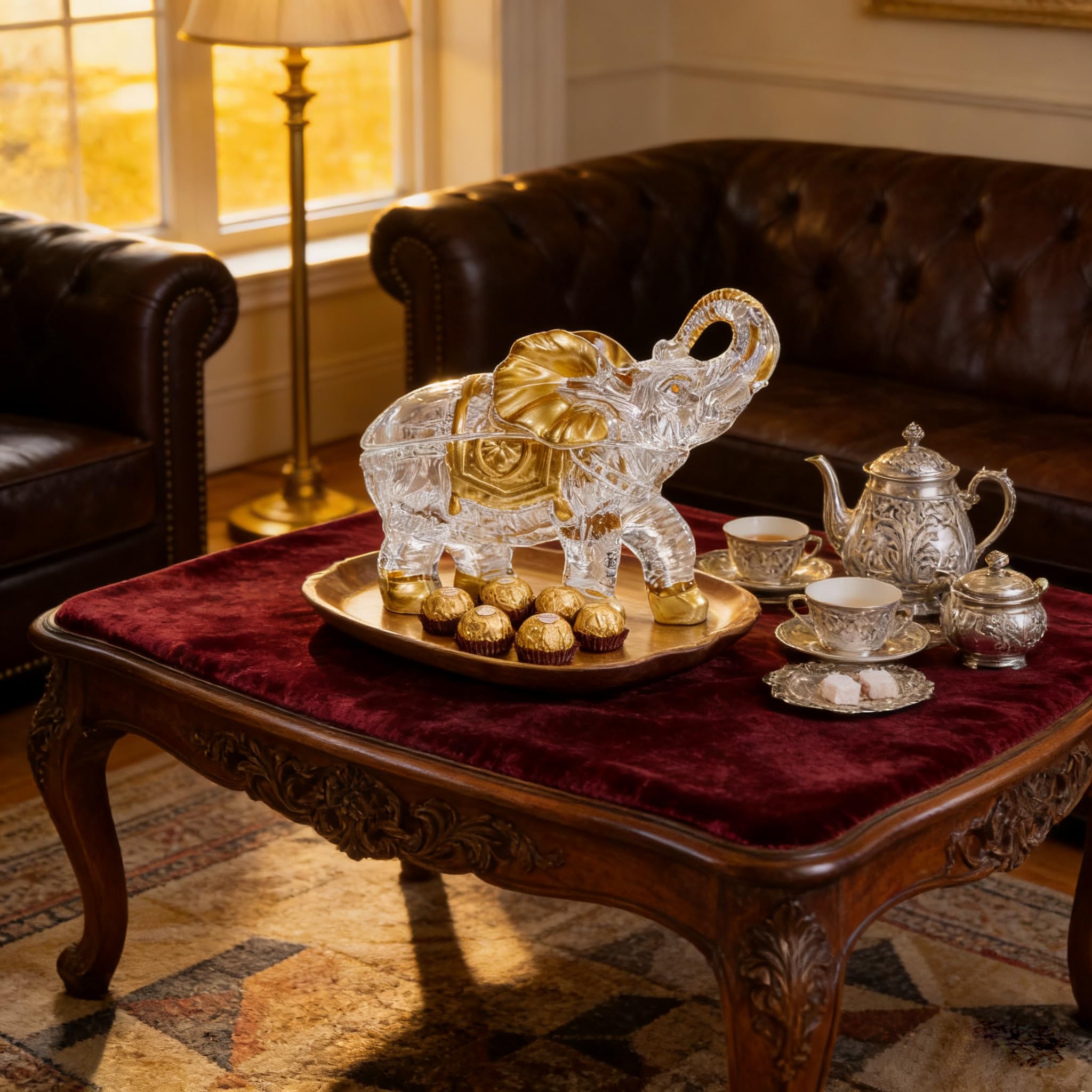 Grands bocaux à bonbons en cristal peints à la main en forme d'éléphants avec couvercle, cadeaux pour les amateurs d'éléphants, décoration de collection pour centre de table à la maison.