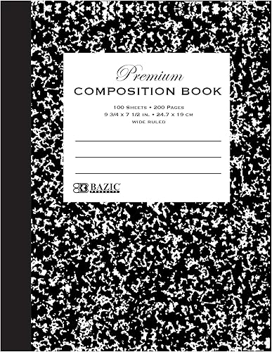 BAZIC - Cuaderno de composición con rayas anchas de 100 hojas, cuaderno de mármol negro de alta calidad, cuaderno de escritura con forro para