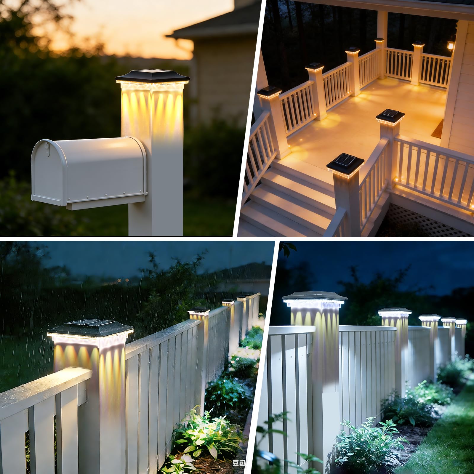 4er Pack Solar Pfostenleuchten Außen, LED Pfostenkappen Solar 9x9 10x10, IP44 Wasserdichte Pfostenlampe mit 3 Farbmodi (Kaltweiß/Warmweiß/Mischlicht), Säulenleuchte für Terrasse Zaun Pfosten