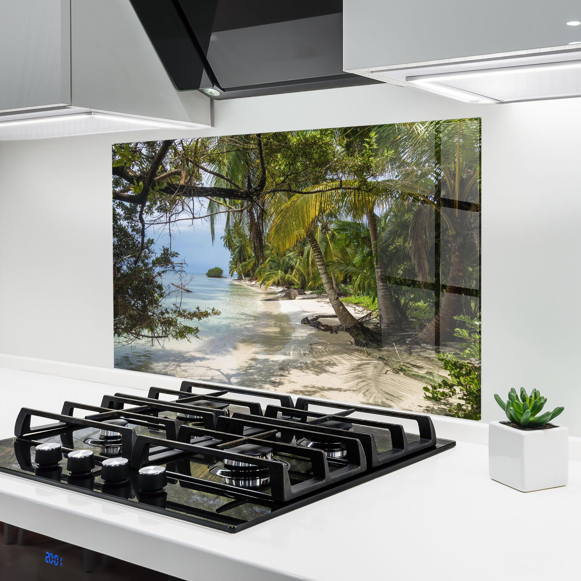 ARTHUB® Crédence de Cuisine en Verre 70x100 cm, Island Beach | Protection Contre Les éclaboussures, Revêtement Mural en Carreaux, Plaque en Verre, Verre trempé, Paysages, Plages