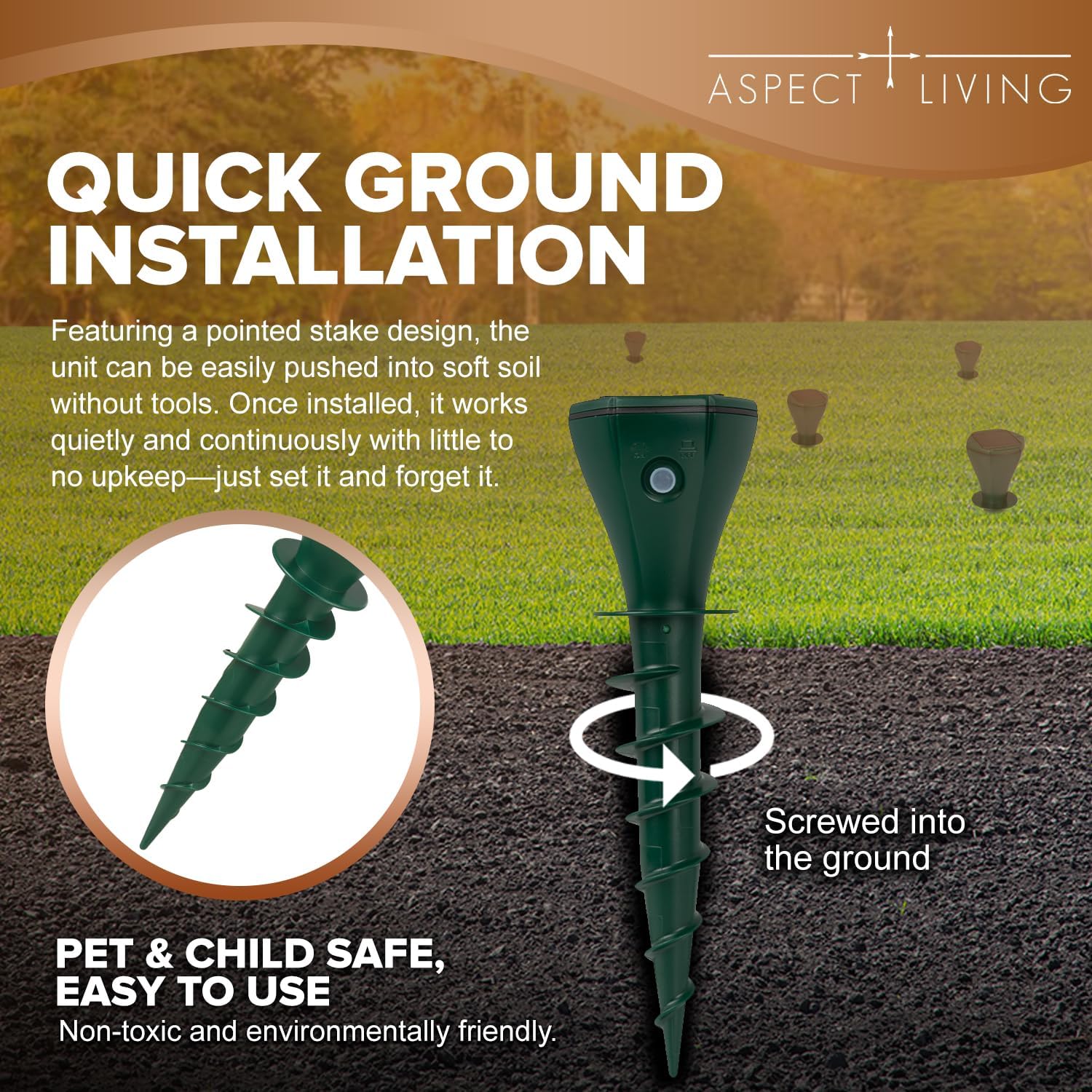 8 Pack Solar Ultrasonic Mole Repellent Stakes for Lawn & Garden, IP65 Waterproof Animal Deterrent for Gophers, Voles, Rats, Squirrels, Moles – Safe for Kids and Pets