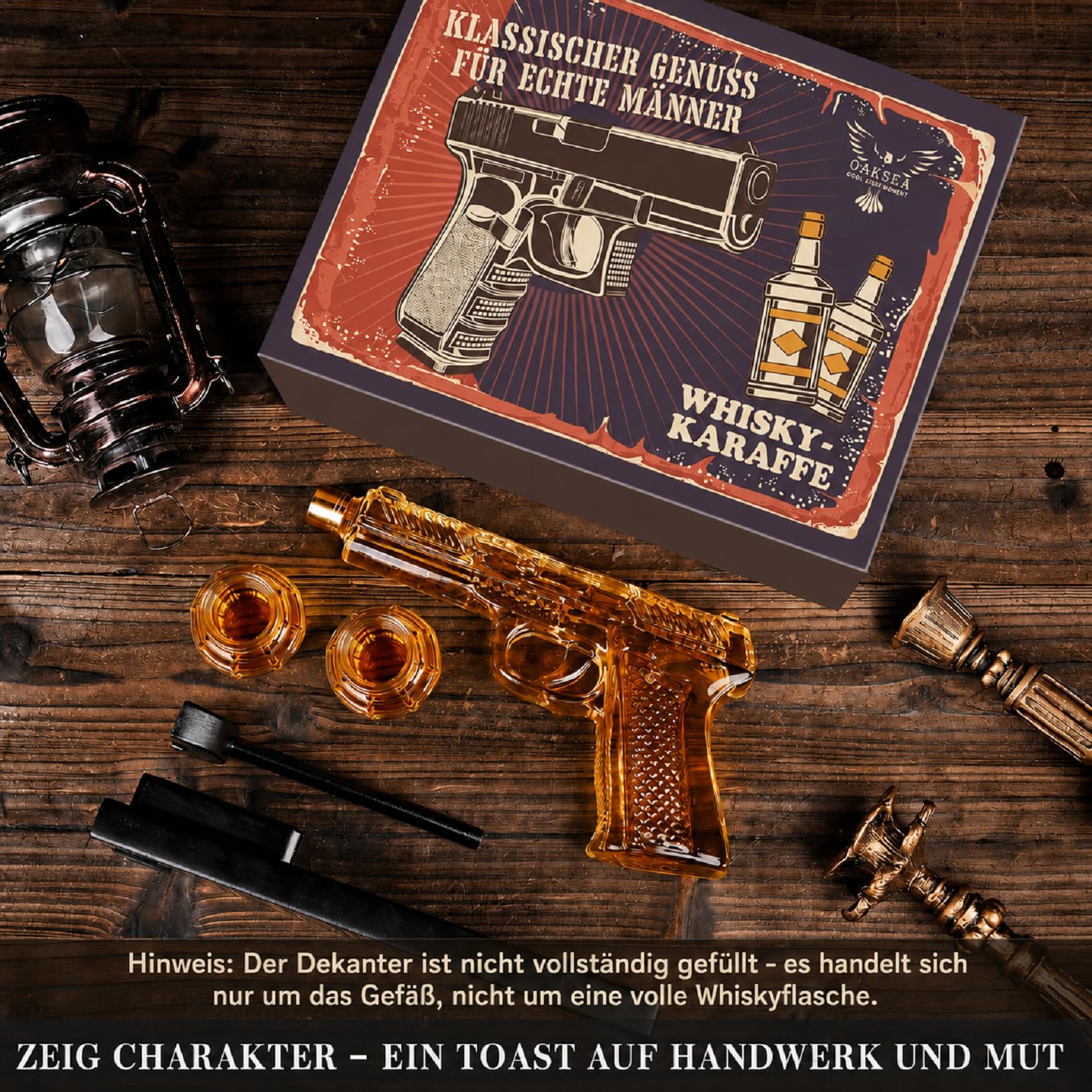 Oaksea Whisky-Karaffe Set mit 2 Gläsern, Geschenk für Männer, Papa