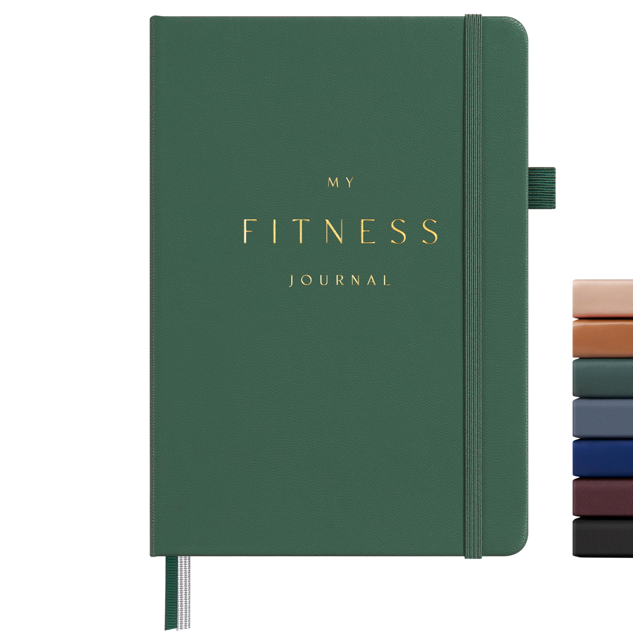 &And Per Se Dziennik fitness dla mężczyzn i kobiet, planer dziennika treningowego z codzienną dietą i ćwiczeniami na siłowni, monitor treningowy, bez daty, rozmiar A5, skórzana twarda okładka, leśna