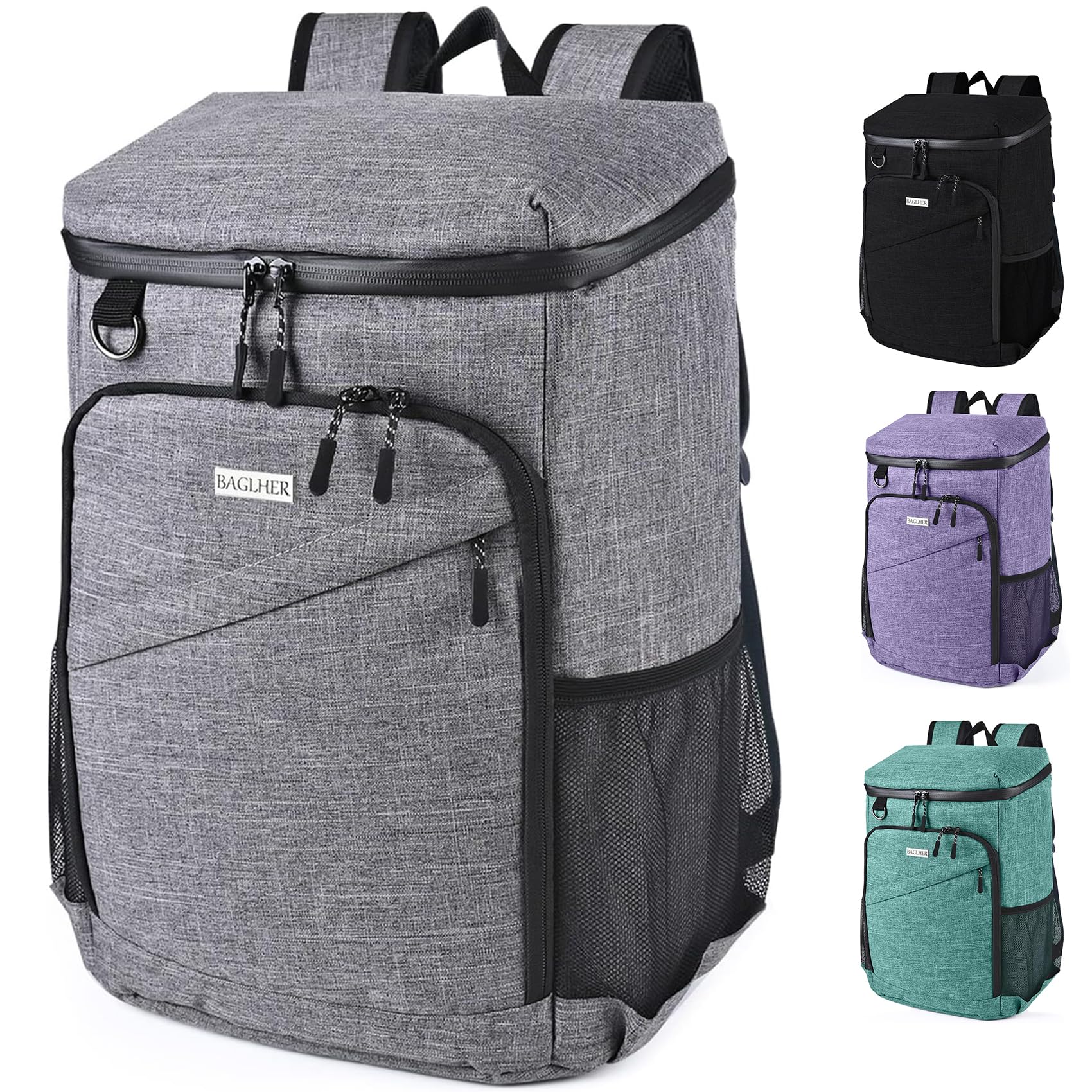 BAGLHER Cooler Backpack, Leakproof 30 Cans Backpack Cooler Insulated Soft Cooler Bag, Lightweight 25L Lunch Box Backpack Cooler Bag for Men Women Adult Camping
